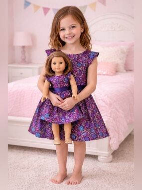 7T - American Girl - Purple Floral & Gold Dress NWOT